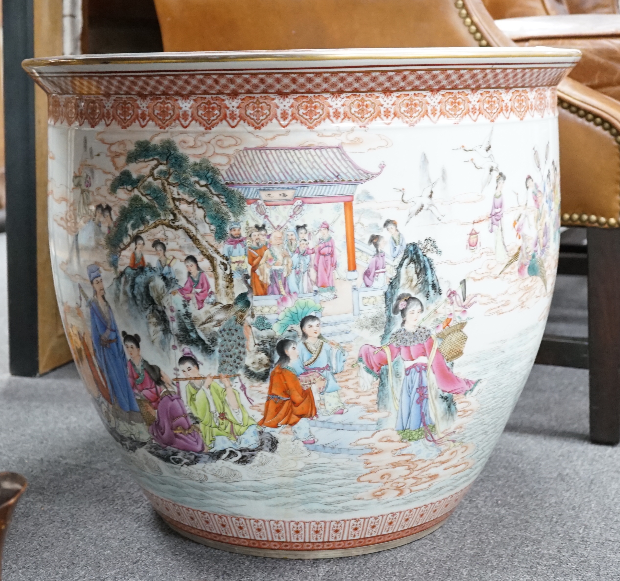 A large Chinese famille rose jardiniere/ fish bowl, 55cm diameter